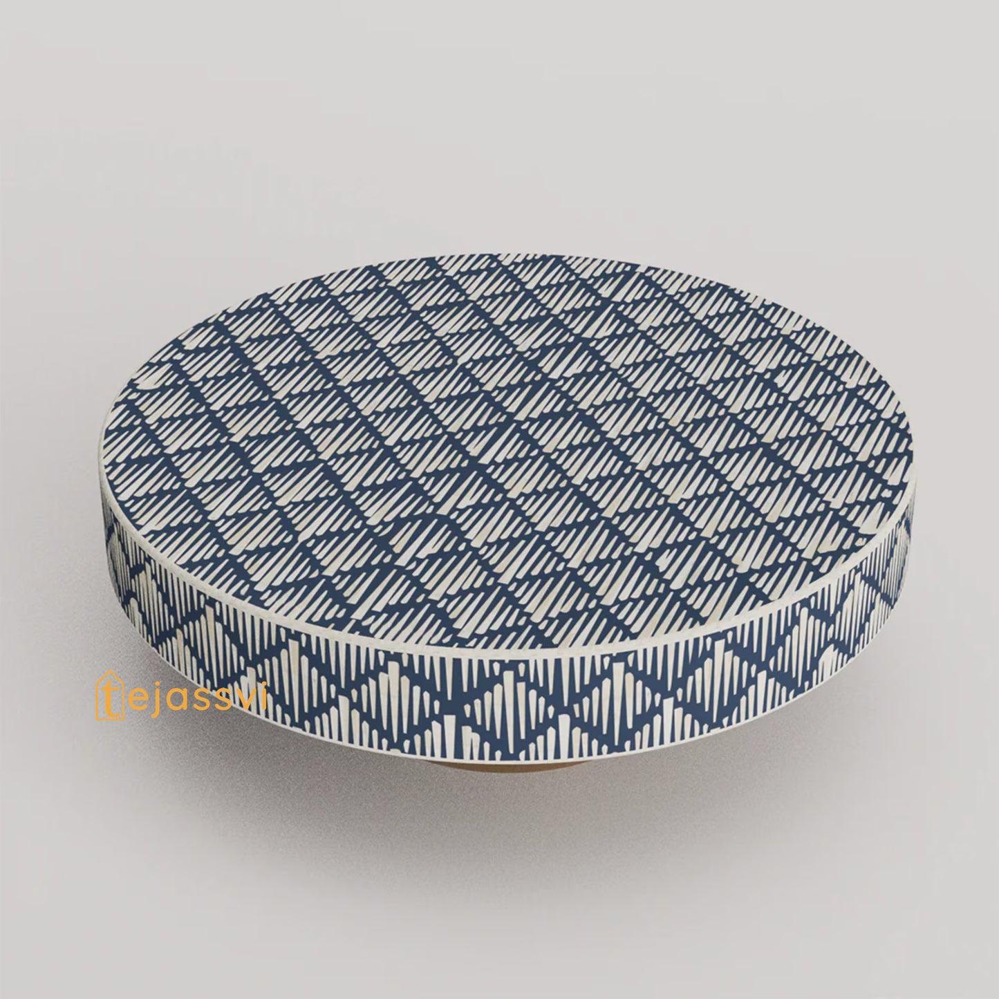 BONE Inlay Round Coffee Table/Centre Table, Bone Inlay Stripe Round Coffee Table Handmade Bone Inlay Modern Pattern Furniture Cocktail Table