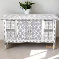 Handmade Bone Inlay Sideboard | Bone inlay 4 Drawer 1 Door Dresser / Storage Cabinet | Bone Inlay Sideboard