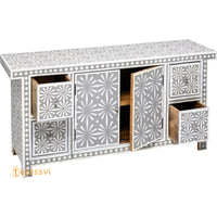 Handmade Bone Inlay Sideboard | Bone inlay 4 Drawer 1 Door Dresser / Storage Cabinet | Bone Inlay Sideboard