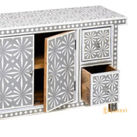 Handmade Bone Inlay Sideboard | Bone inlay 4 Drawer 1 Door Dresser / Storage Cabinet | Bone Inlay Sideboard