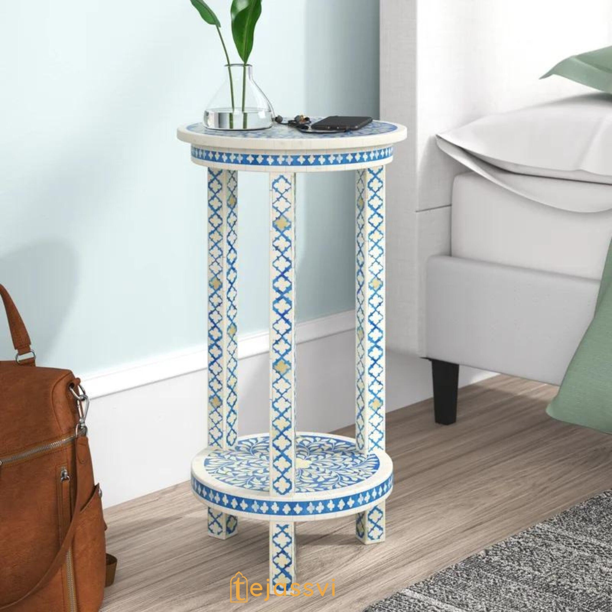 Bone Inlay End Table Modern Luxury Furniture for Living Room