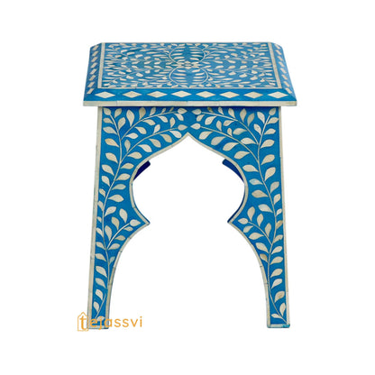 Handmade Blue Bone Inlay Table | Bone Inlay stool | Bone inlay floral  side table | Bone Inlay Antique Corner Table, Modern Luxury Furniture