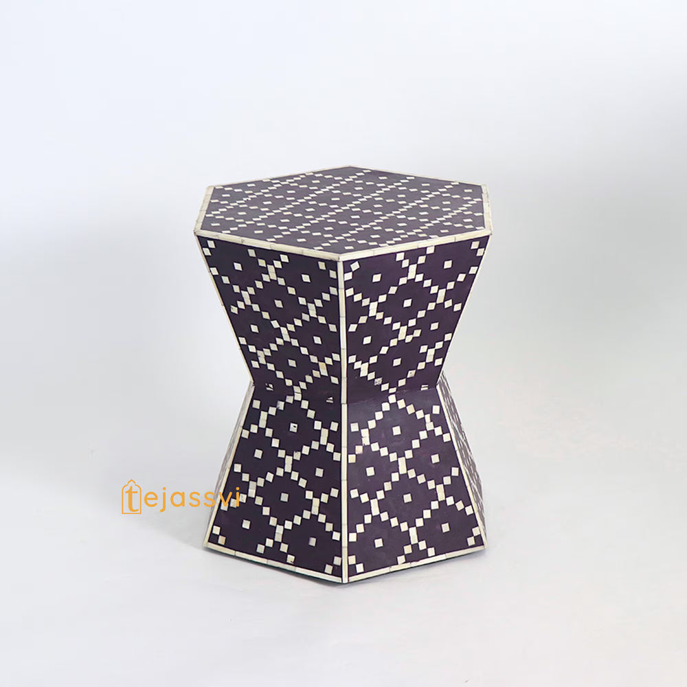 Handmade Bone Inlay Hexagon Side Table | Bone Inlay Side Table | Modern Luxury Furniture/bone inlay nightstand / Bone Inlay Side Table .