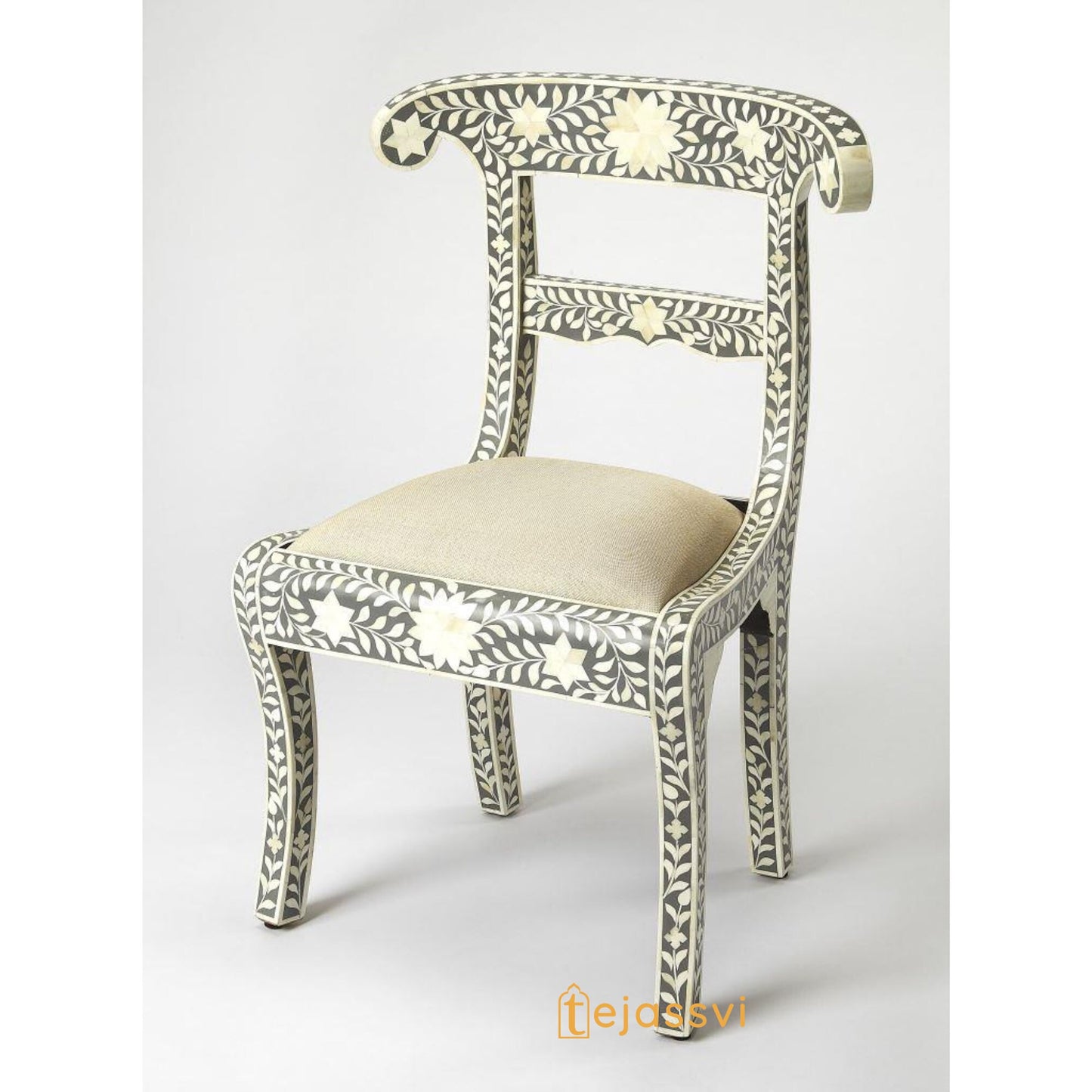 Bone Inlay Floral Chair Grey | Bone Inlay chair | Modern Luxury Furniture