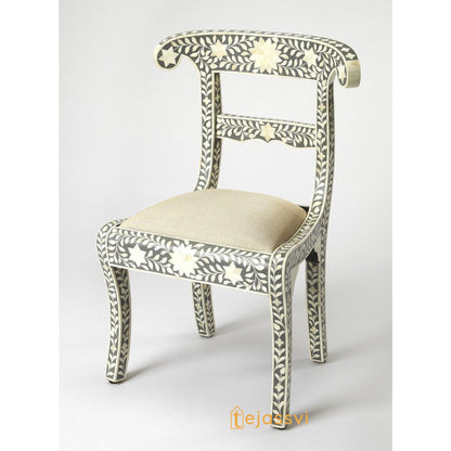 Bone Inlay Floral Chair Grey | Bone Inlay chair | Modern Luxury Furniture