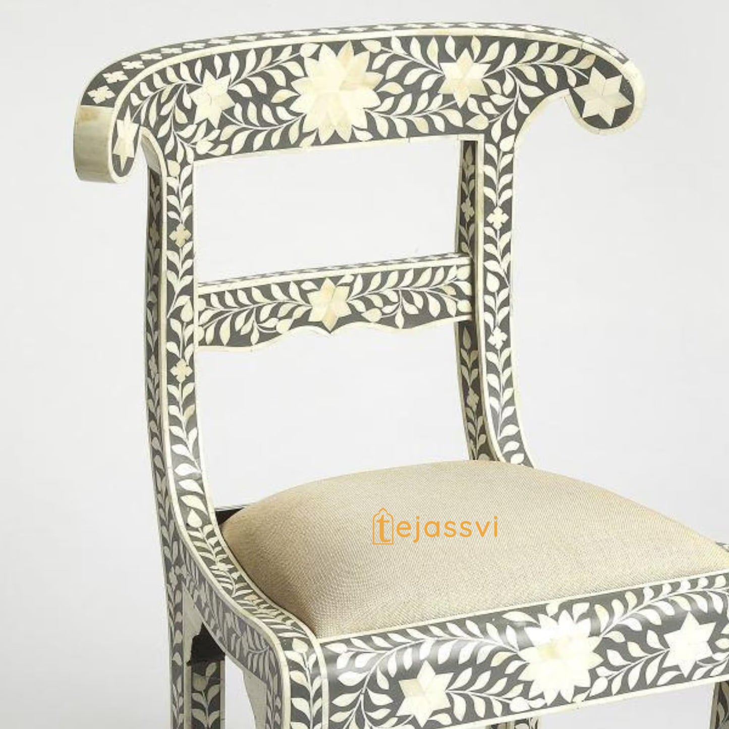 Bone Inlay Floral Chair Grey | Bone Inlay chair | Modern Luxury Furniture