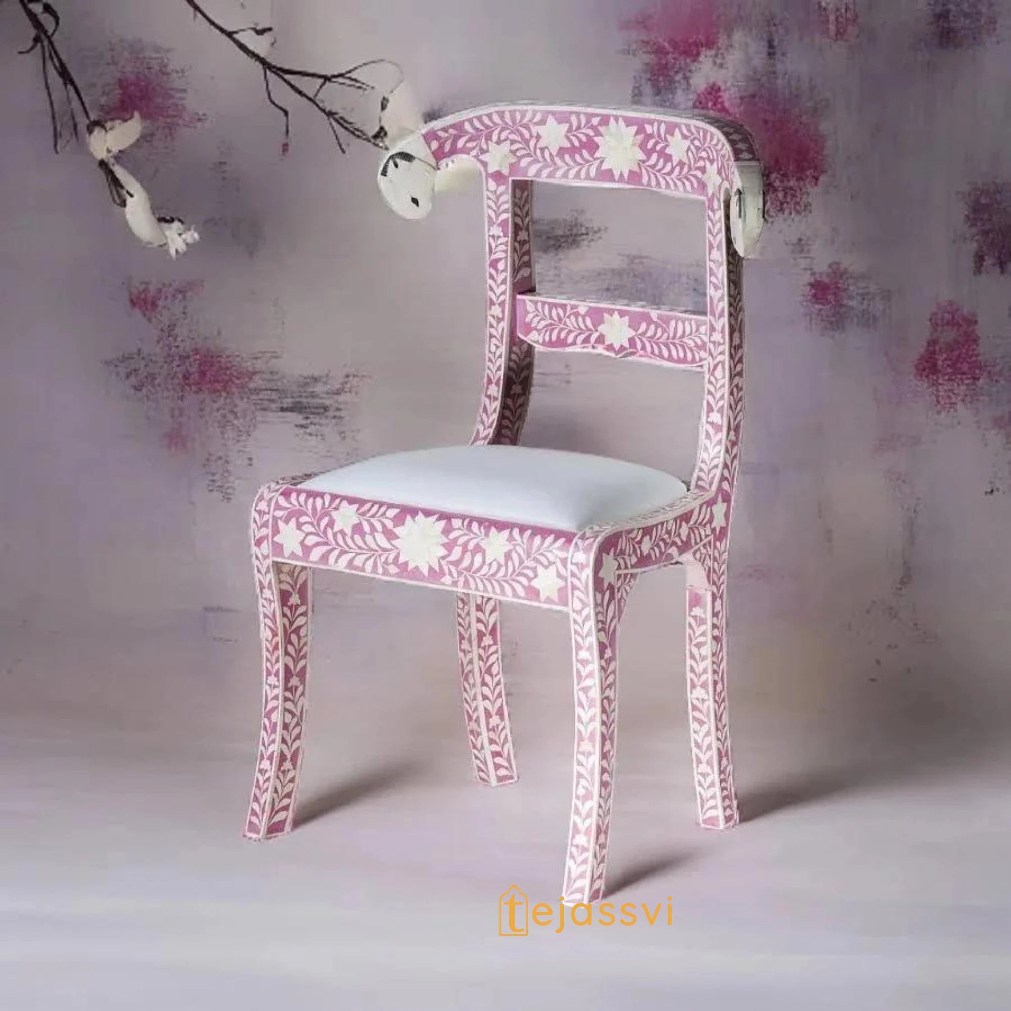 Bone Inlay Floral Design Chair | Bone Inlay chair | Modern Luxury Furniture | Wooden Bone Inlay Chair Home Decor.