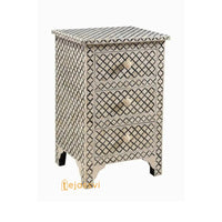 Bone Inlay 3-Drawer Nightstand | Handmade Bone Inlay Lamp Side Table / Bedside Table / Chest of 3-Drawer/ Bone Inlay Furniture.