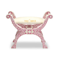 Handmade Bone Inlay Floral Pink Jenny Stool | Bone Inlay chair | Modern Luxury Furniture