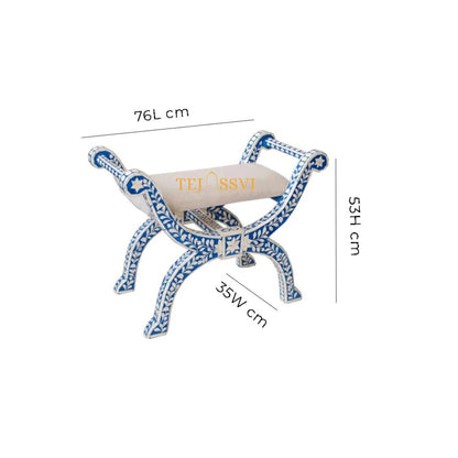 Handmade Bone Inlay Stool: Floral Blue Jenny Chair, Modern Accent Furniture