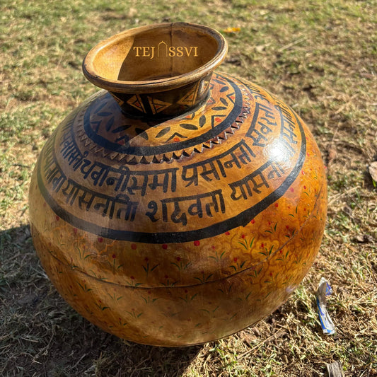 Hand Painted Iron Decorative Pot: Vintage Home Decor Vase