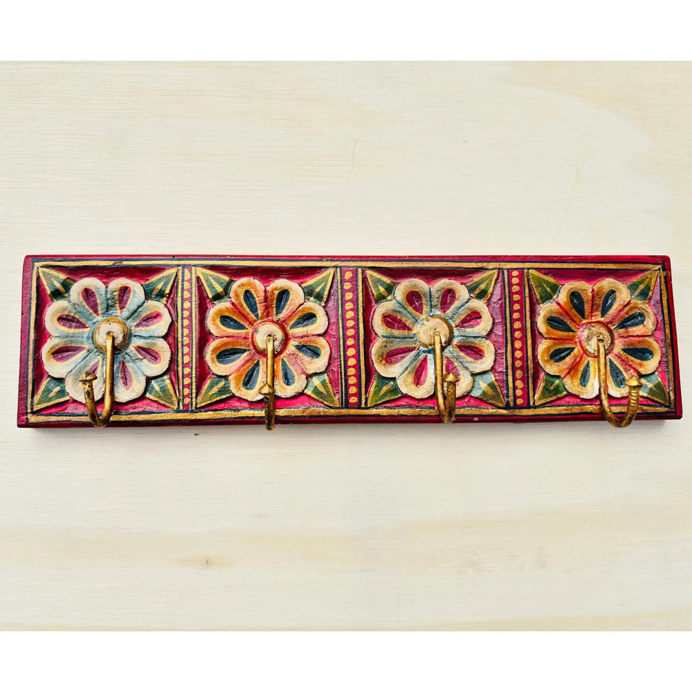 Hand Painted Wood Key Holder Rustic Entryway Hanger with Bronze Hooks / Wooden 3 Hook key Hanger / Wooden Wall Décor Key Hook.