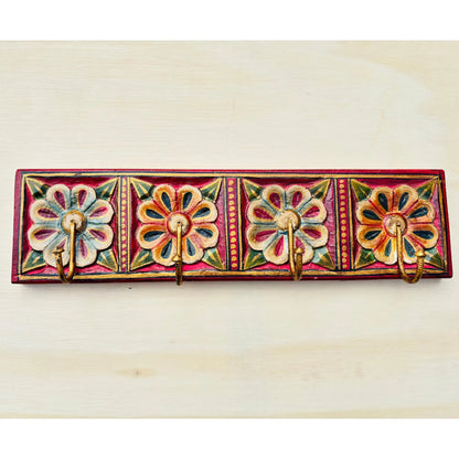Hand Painted Wood Key Holder Rustic Entryway Hanger with Bronze Hooks / Wooden 3 Hook key Hanger / Wooden Wall Décor Key Hook.