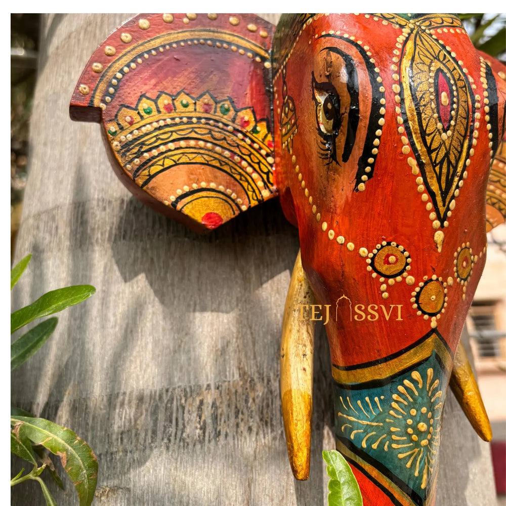 Hand-Painted Wooden Elephant Head Wall Hanging: Ethnic Indian Décor / wooden hand painting Elephant for wall décor.