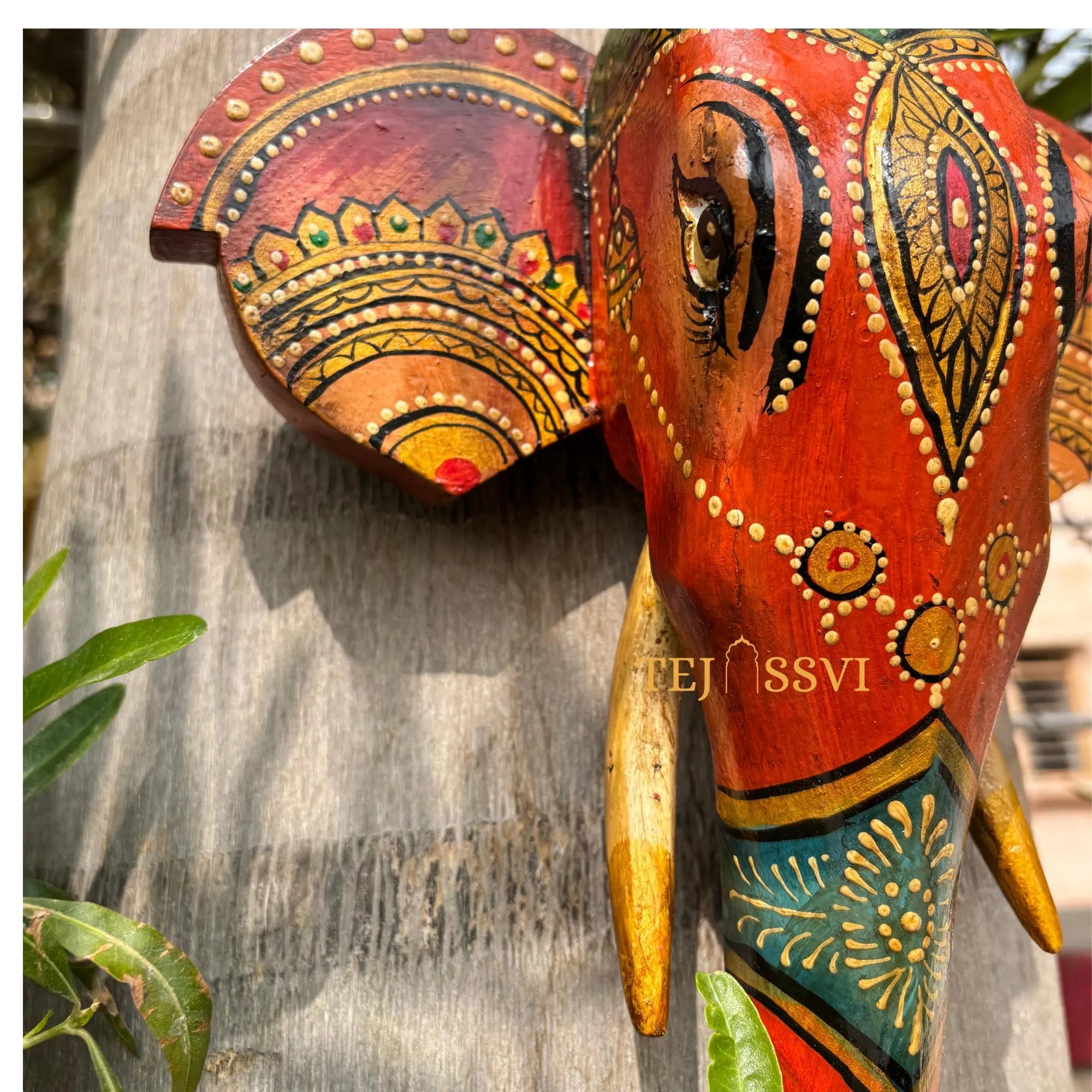 Hand-Painted Wooden Elephant Head Wall Hanging: Ethnic Indian Décor / wooden hand painting Elephant for wall décor.