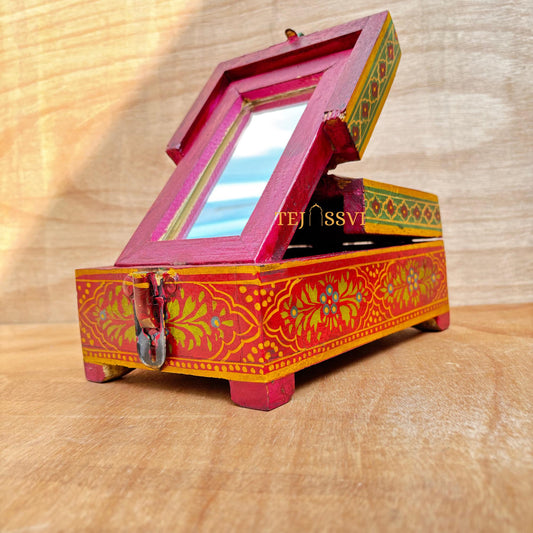 Antique Indian Shaving Box with Mirror: Reclaimed Wood & Brass / wooden hand painted saving box/ wooden box/ painting box with mirror .