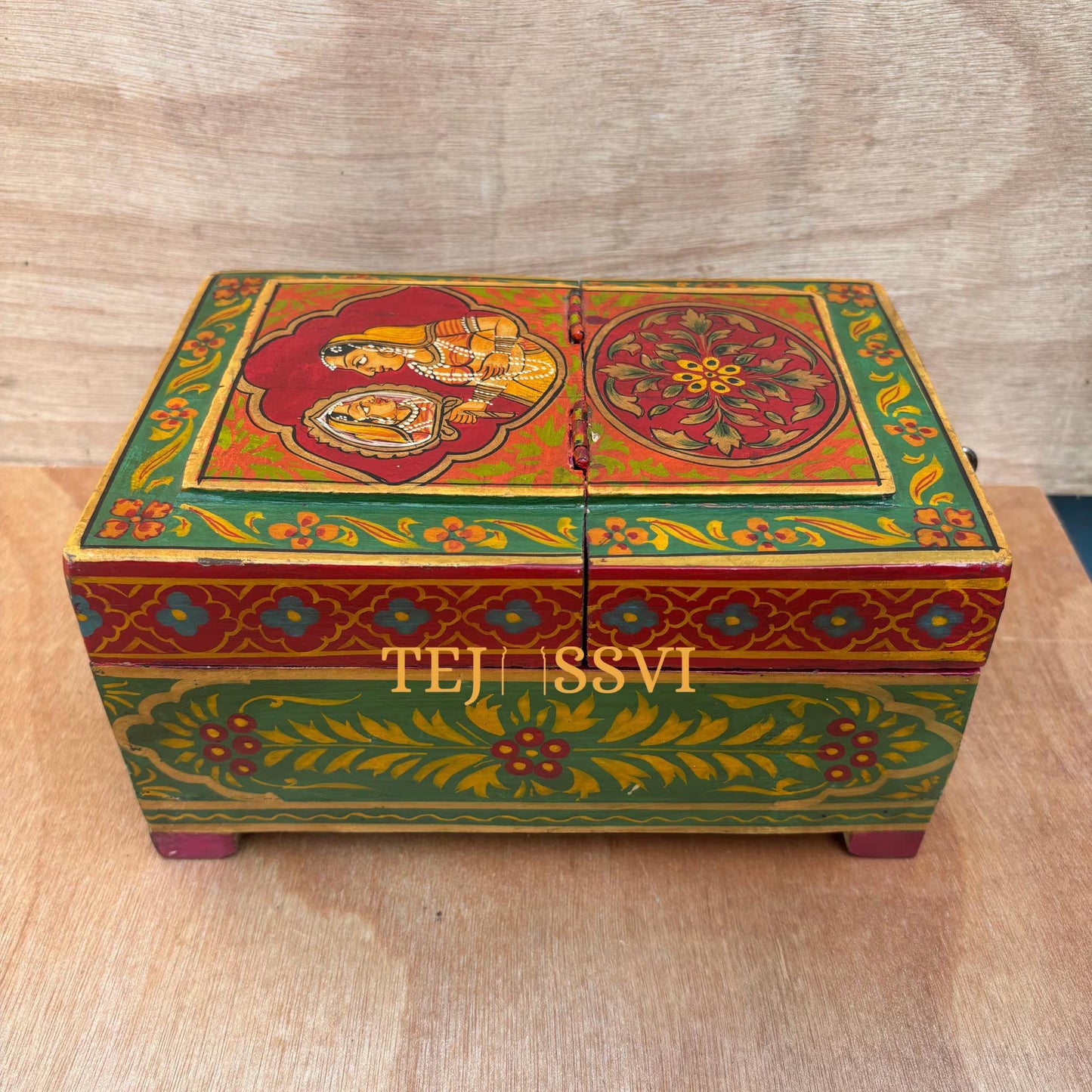 Antique Indian Shaving Box with Mirror: Reclaimed Wood & Brass / wooden hand painted saving box/ wooden box/ painting box with mirror .