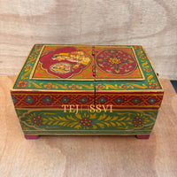 Antique Indian Shaving Box with Mirror Reclaimed Wood & Brass / Wooden Hand Painted Saving Box/ Wooden Box/ Painting Box With Mirror.