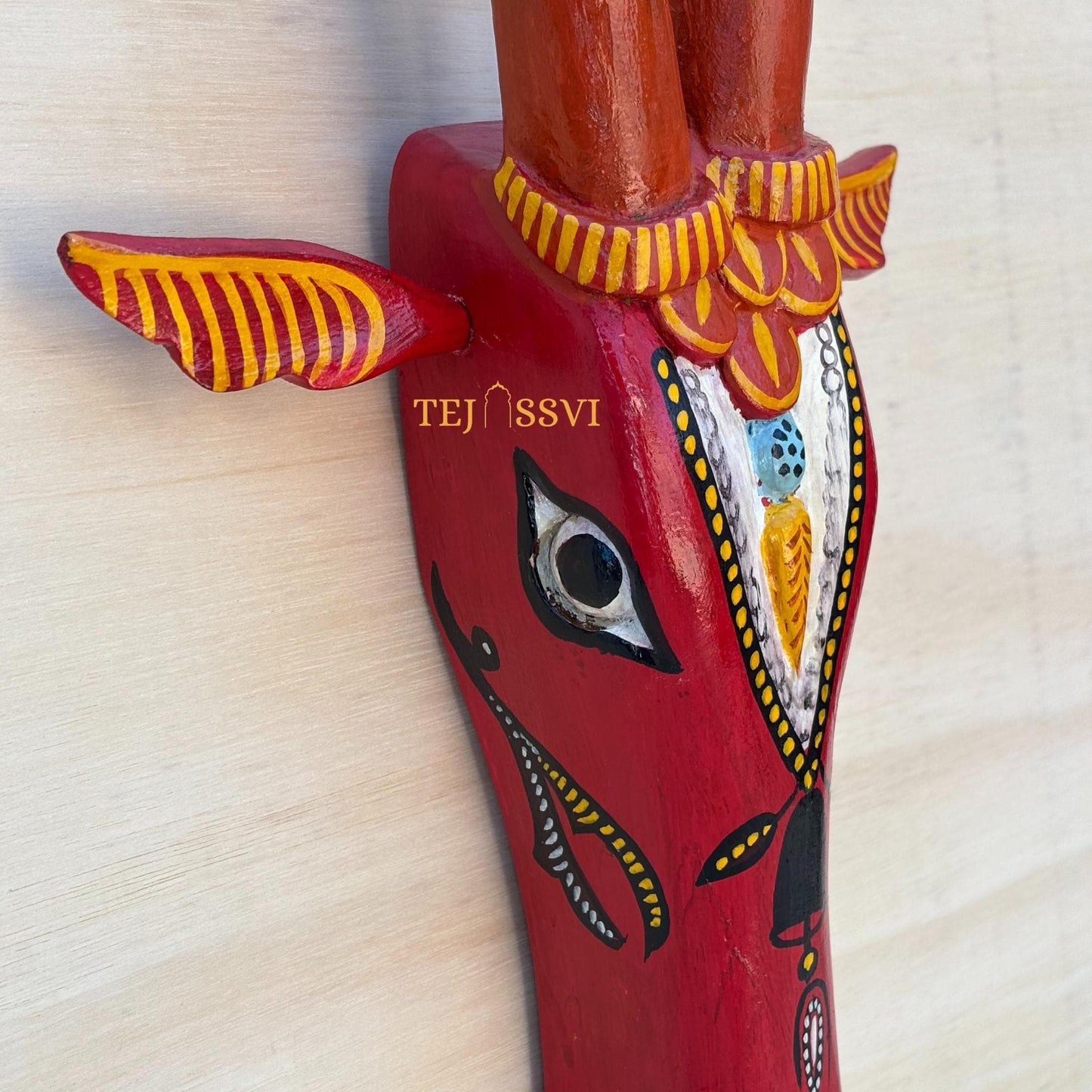 Wooden Cow Head 18 Inches | Bull | Nandi Head Mask Wall Décor. Wooden Wall Hanging. Ethnic Indian Art Best Minimalist Gift Idea for Christmas/Diwali