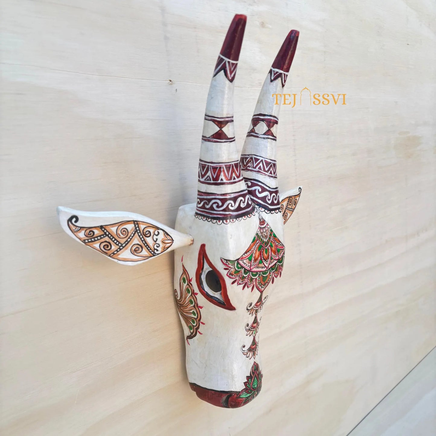 Wooden Cow Head | Bull | Nandi Head Mask Wall Décor. Wooden Wall Hanging. Ethnic Indian Art Best Minimalist Gift Idea for Christmas/Diwali