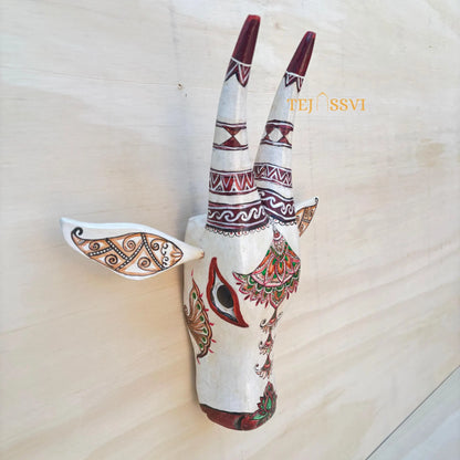 Wooden Cow Head | Bull | Nandi Head Mask Wall Décor. Wooden Wall Hanging. Ethnic Indian Art Best Minimalist Gift Idea for Christmas/Diwali