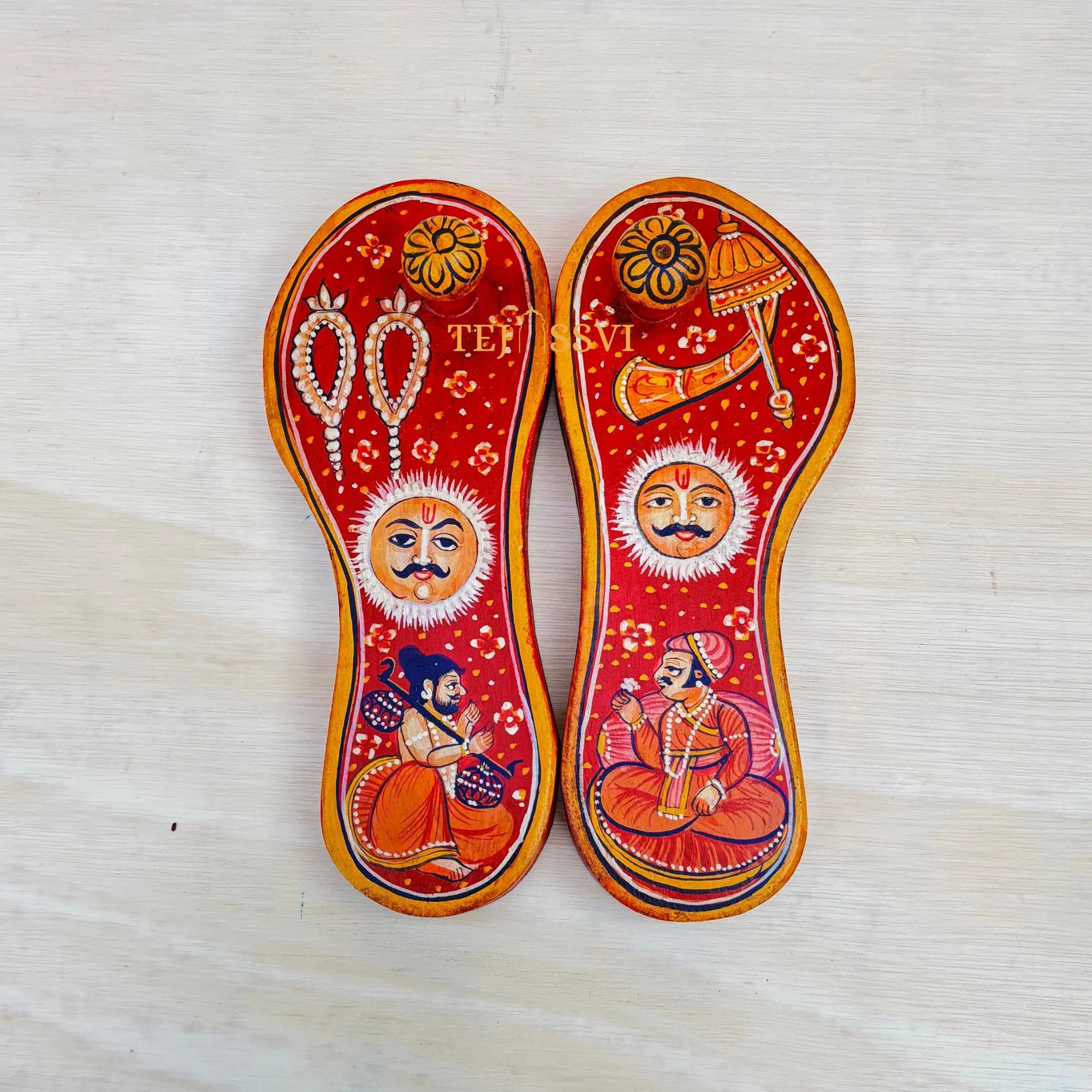 Handmade Wooden Paduka Set: Indian Spiritual Charan Footwear / Handcrafted Paduka for Home Décor.