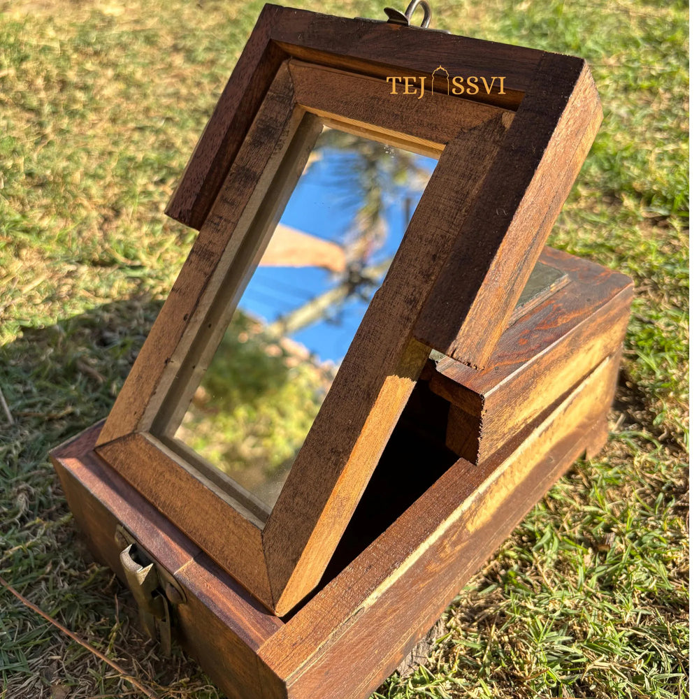 Antique Indian Shaving Box with Mirror Reclaimed Wood & Brass / Wooden Hand Painted Saving Box/ Wooden Box/ Painting Box With Mirror.