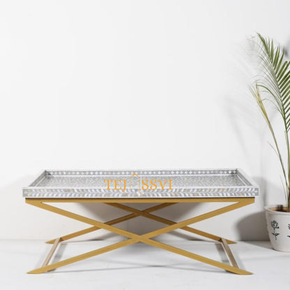 Bone Inlay Coffee Table: Handmade Indian Furniture with Metal Legs/bone inlay Luxury furniture.