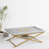 Bone Inlay Coffee Table / Handmade Indian Furniture with Metal Legs / Bone Inlay Luxury Furniture.