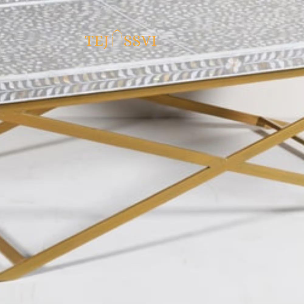 Bone Inlay Coffee Table / Handmade Indian Furniture with Metal Legs / Bone Inlay Luxury Furniture.