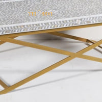 Bone Inlay Coffee Table / Handmade Indian Furniture with Metal Legs / Bone Inlay Luxury Furniture.