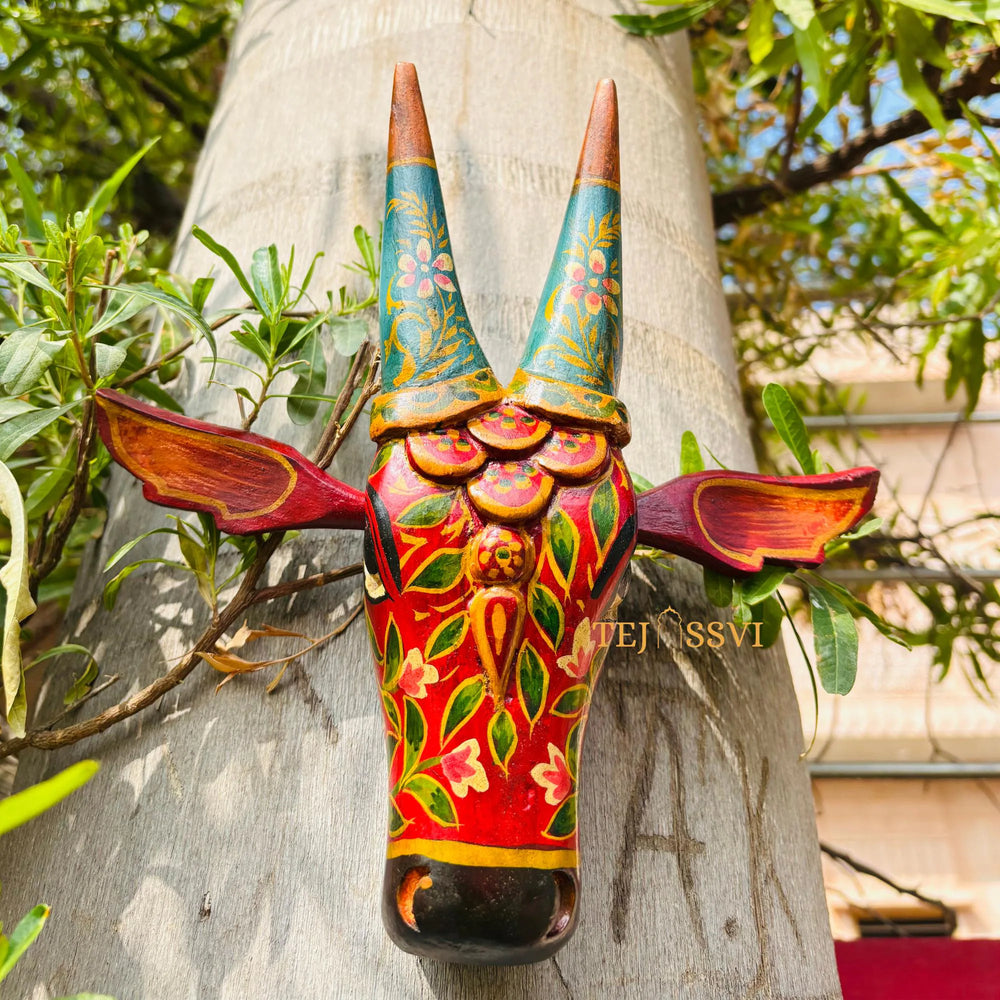 Wooden Cow Head | Bull | Nandi Head Mask Wall Décor. Wooden Wall Hanging. Ethnic Indian Art Best Minimalist Gift Idea for Christmas/Diwali