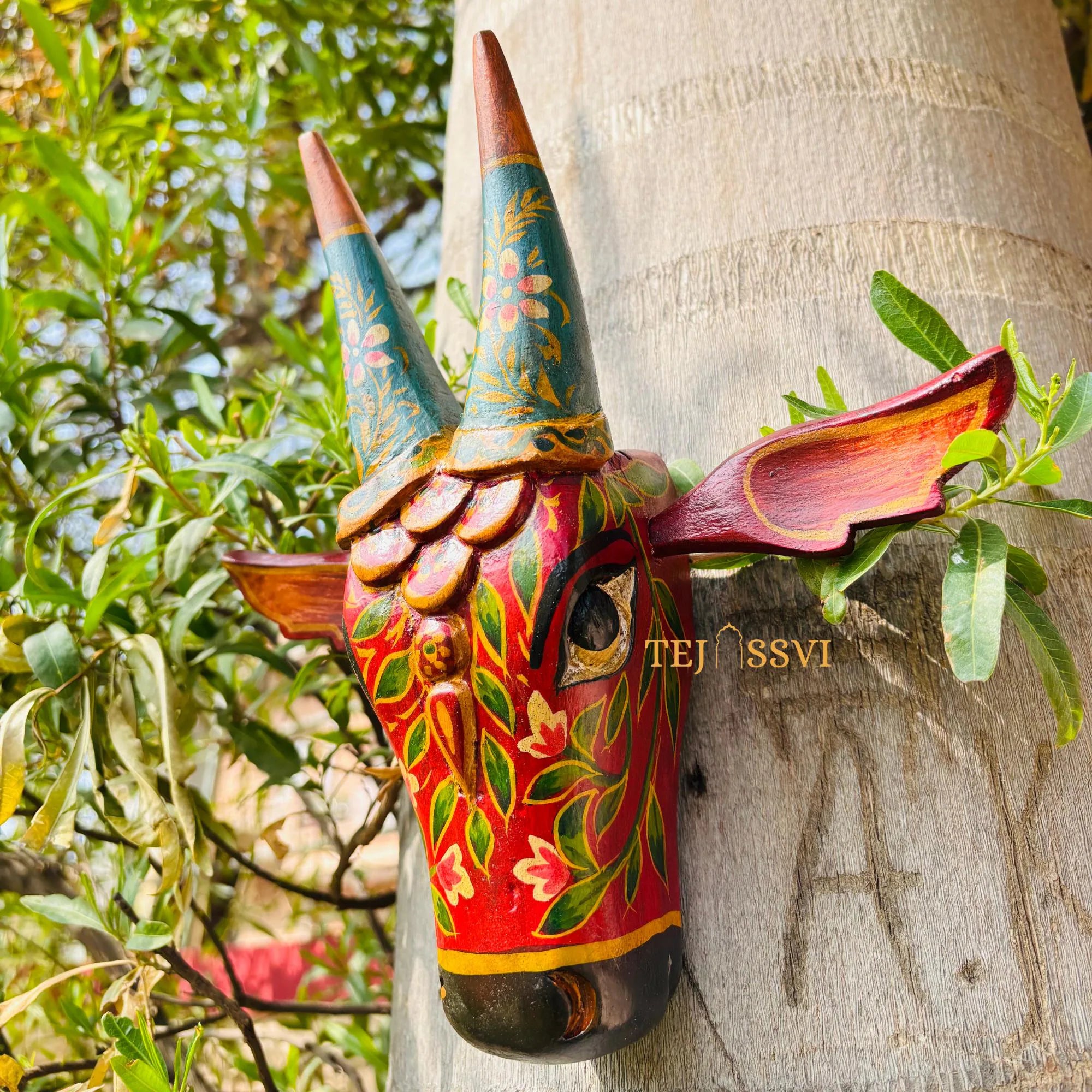 Wooden Cow Head | Bull | Nandi Head Mask Wall Décor. Wooden Wall Hanging. Ethnic Indian Art Best Minimalist Gift Idea for Christmas/Diwali