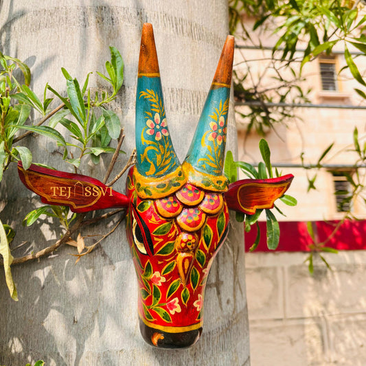 Wooden Cow Head | Bull | Nandi Head Mask Wall Décor. Wooden Wall Hanging. Ethnic Indian Art Best Minimalist Gift Idea for Christmas/Diwali