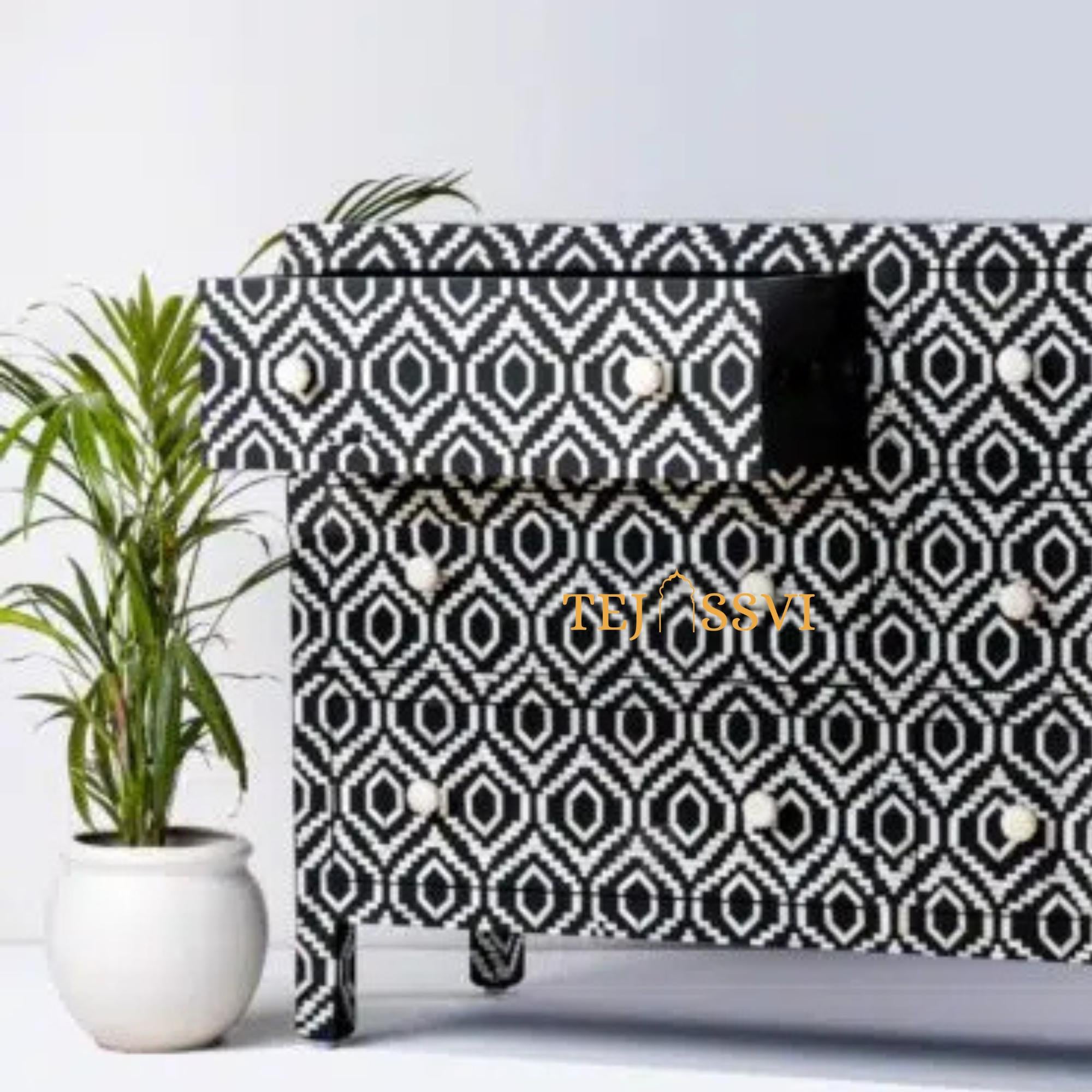 Handmade Indian Bone Inlay Geometric Pettern Sideboards 6-Drawer Sideboard / Bone Inlay Sideboards /bone inlay cabinet / bone inlay Console.