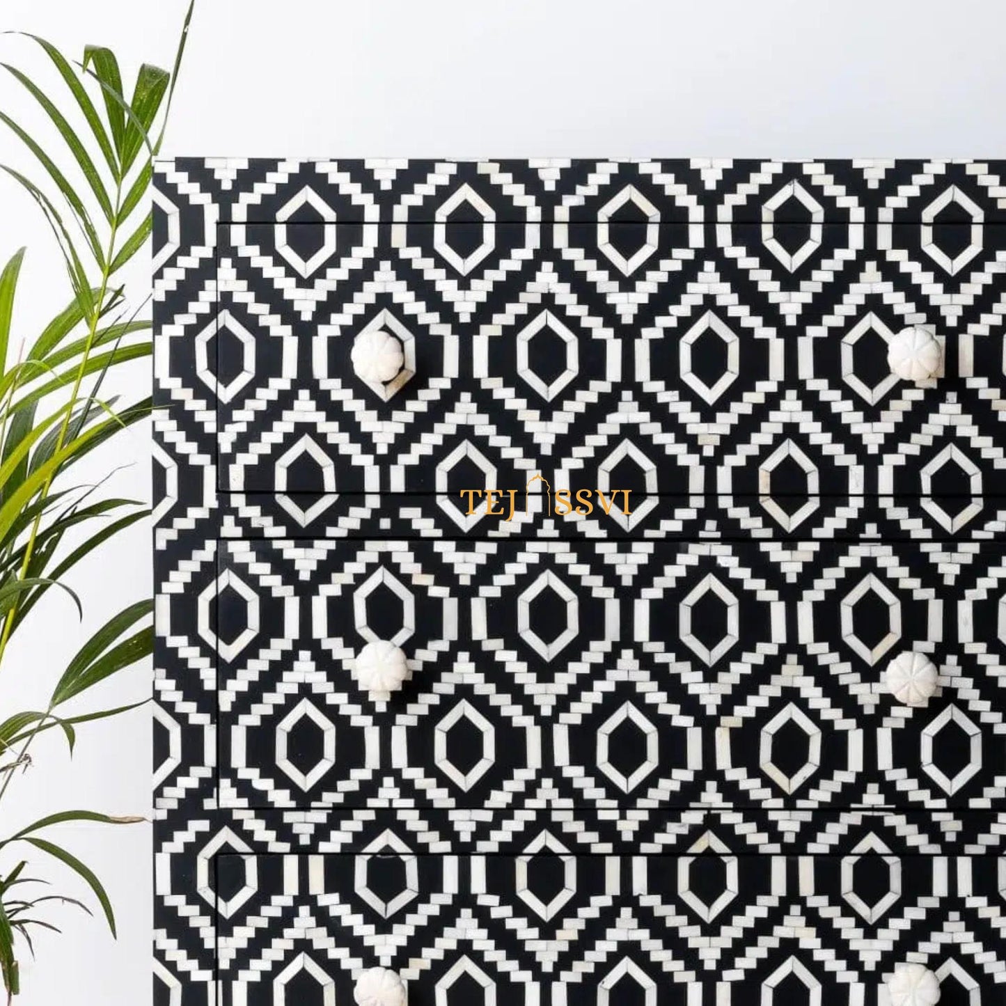 Handmade Indian Bone Inlay Cabinet: Geometric 6-Drawer Sideboard/ bone inlay sideboards /bone inlay cabinet / bone inlay console .