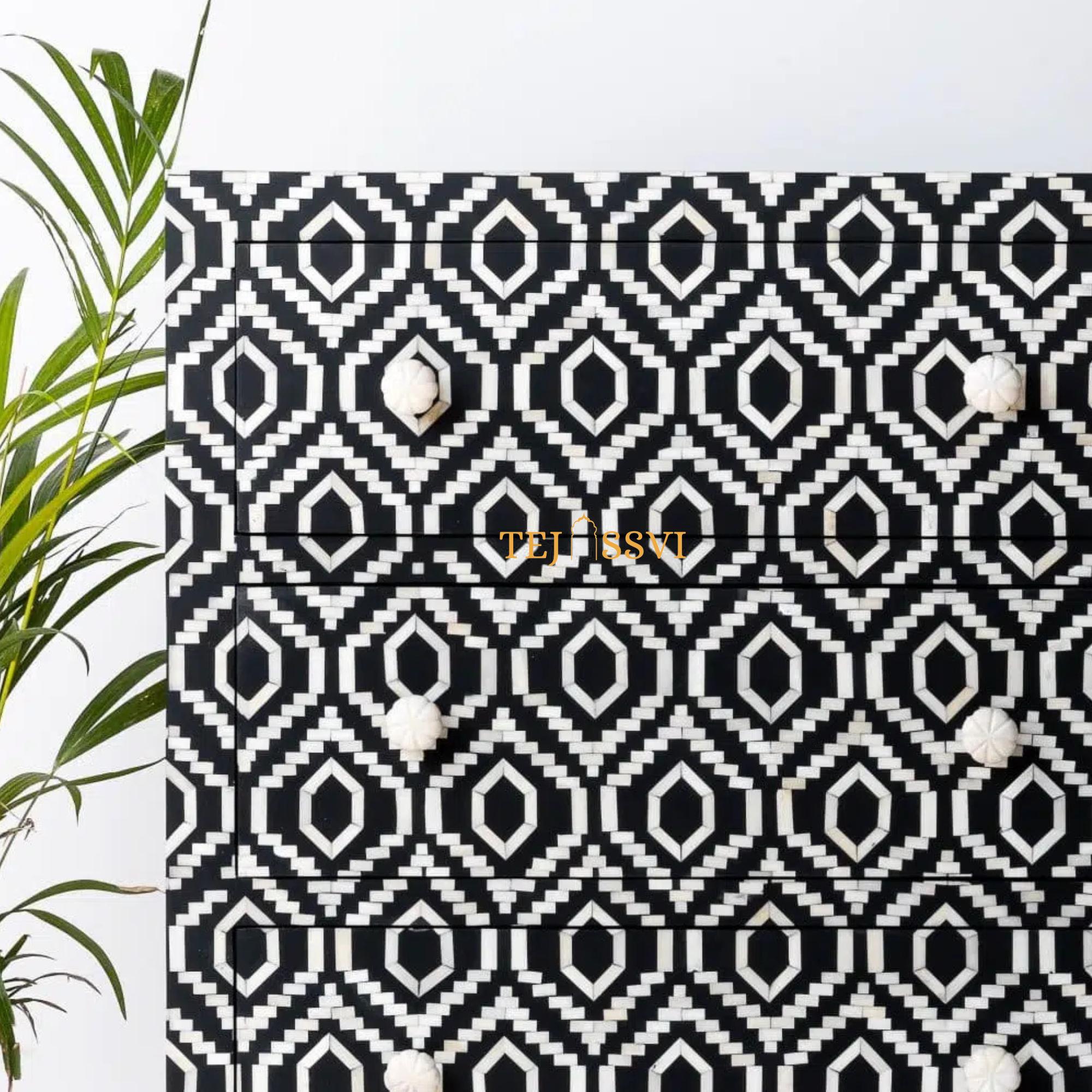 Handmade Indian Bone Inlay Geometric Pettern Sideboards 6-Drawer Sideboard / Bone Inlay Sideboards /bone inlay cabinet / bone inlay Console.