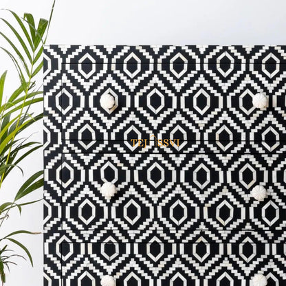 Handmade Indian Bone Inlay Cabinet: Geometric 6-Drawer Sideboard/ bone inlay sideboards /bone inlay cabinet / bone inlay console .