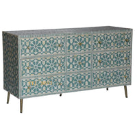Wooden Bone Inlay Sideboard Unit / Bone Inlay Chest of 9Drawer Dresser / Bone Moroccan Inlay 9 Drawers Chest of Drawers.