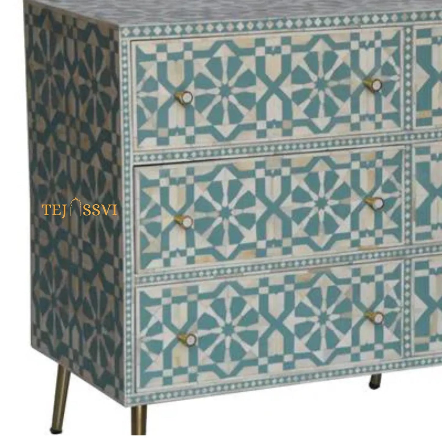 Bone Inlay Furniture Sideboard Unit. Bone Inlay Chest of 9Drawer Dresser, Bone Moroccan Inlay 9 Drawers Chest of Drawers,