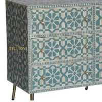 Wooden Bone Inlay Sideboard Unit / Bone Inlay Chest of 9Drawer Dresser / Bone Moroccan Inlay 9 Drawers Chest of Drawers.