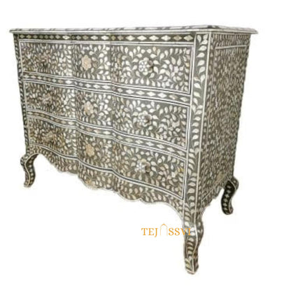 Hand made Indian Mother of Pearl Inlay Table: Floral 9-Drawer Living Room Furniture MOP inlay furniture