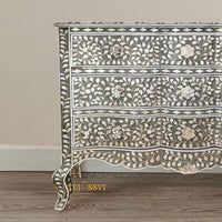 Hand made Indian Mother of Pearl Inlay Table: Floral 9-Drawer Living Room Furniture MOP inlay furniture