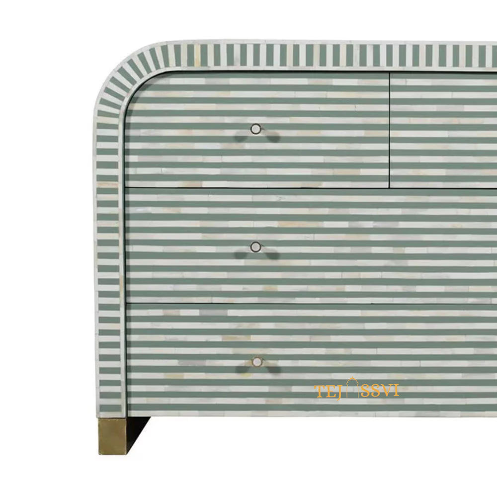 Bone Inlay Sideboard Striped Pattern Media Cabinet / Handmade Indian Dresser / Bone Inlay Luxury Furniture.