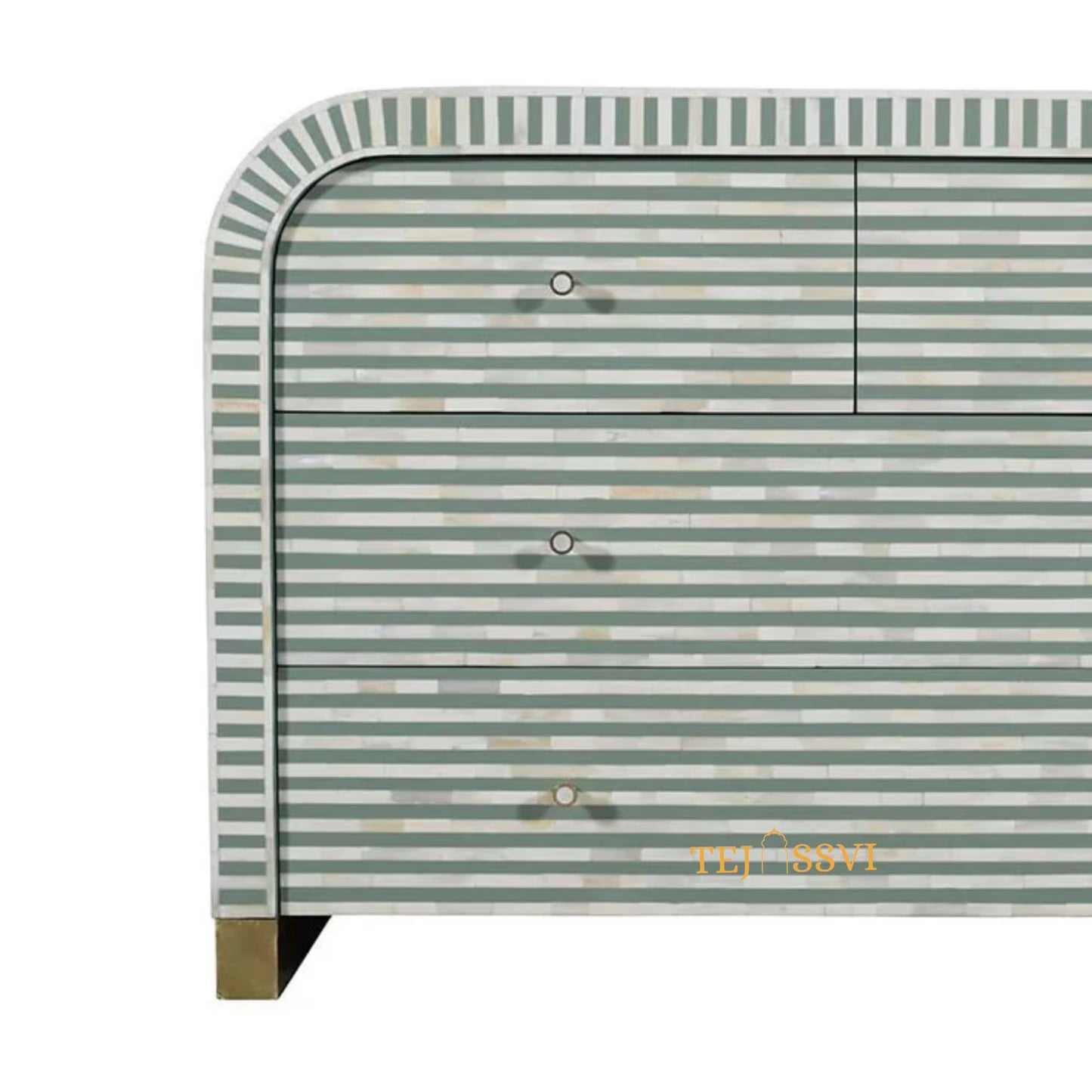 Bone Inlay Sideboard: Striped Pattern Media Cabinet, Handmade Indian Dresser/bone inlay luxury furniture .