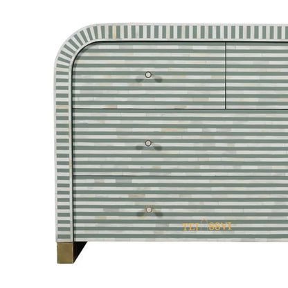 Bone Inlay Sideboard: Striped Pattern Media Cabinet, Handmade Indian Dresser/bone inlay luxury furniture .