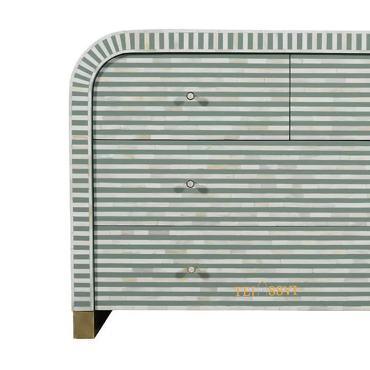 Bone Inlay Sideboard: Striped Pattern Media Cabinet, Handmade Indian Dresser/bone inlay luxury furniture .