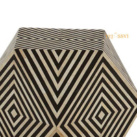 Wooden Bone Inlay Hexagon Design Nightstand / Bone Inlay Sofa Table / Modern Diamond Coffee Table / Bone Side Table – Handmade Accent Furniture.