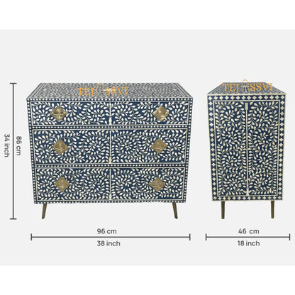 Handmade Bone Inlay Cabinet: Geometric Indian 6-Drawer Sideboard / bone inlay furniture /bone inlay cabinet /bone inlay luxury furniture .