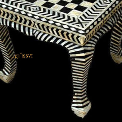 HANDMADE BONE INLAY Floral Blue Jenny Stool | Bone Inlay chair | Modern Luxury Furniture